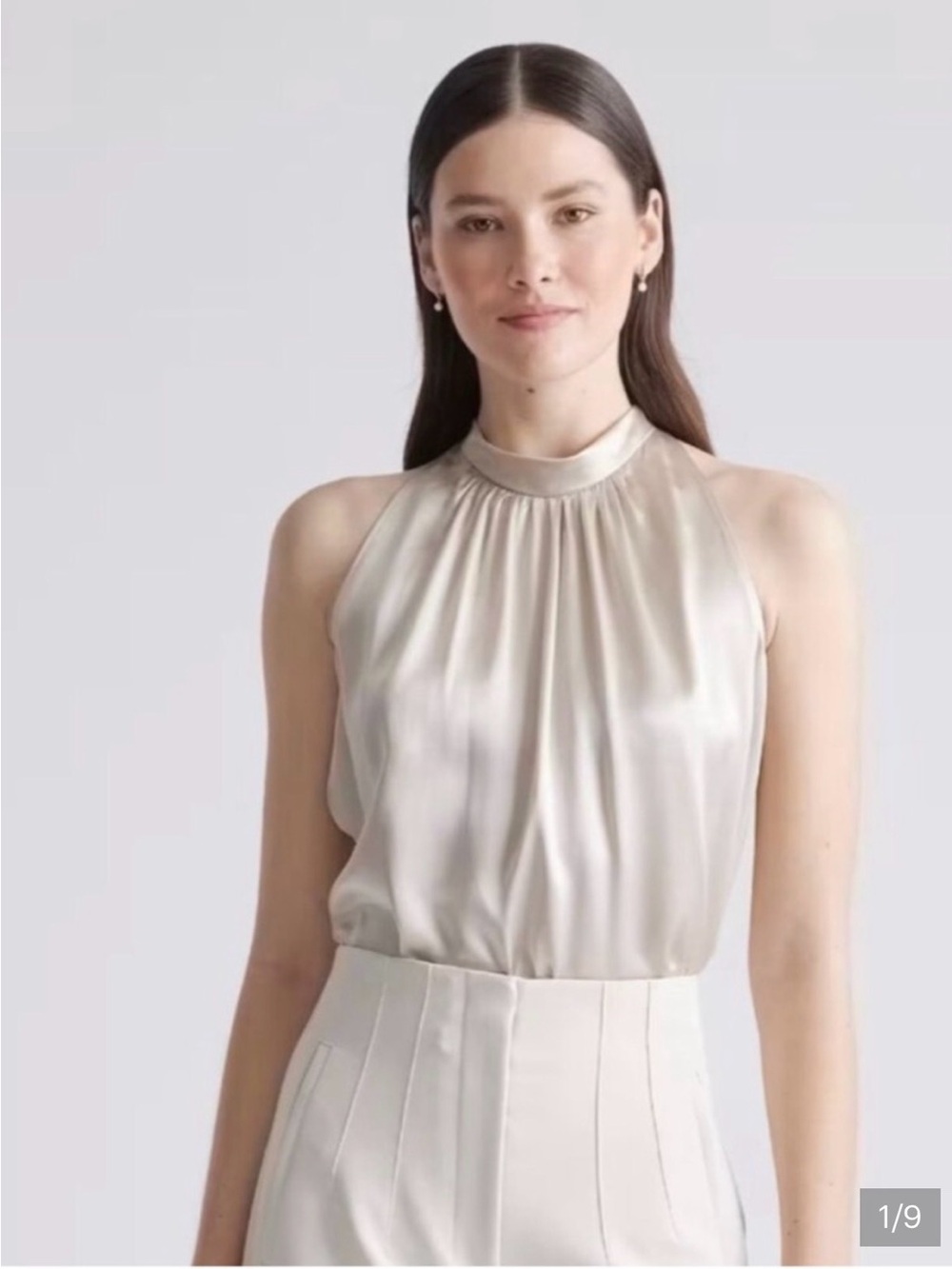 Sleeveless Washable Silk Halter Neck Top in Champagne